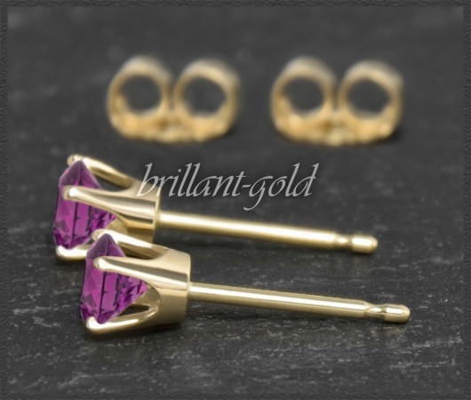 Ohrstecker 585 Gold Rhodolith dunkel rosa 4,5,6,7mm